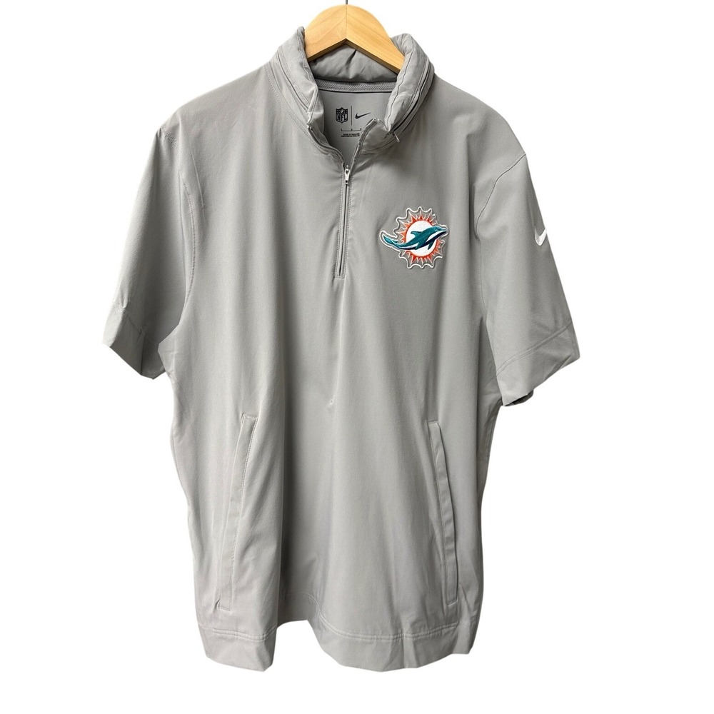 NWOT Nike Miami Dolphins NFL Pullover Men L Gray Quarter Zip Short Sleeve Hooded